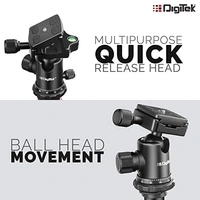 DIGITEK® (DTR-500BH) (152 cm) Professional Aluminum Tripod Cum Monopod, with Swivel Pan Head, Maximum Operating Height : 1510 mm, Maximum Load Upto: 7kgs (Black) - DTR-500BH